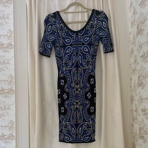 Torn By Ronny Kobo Casey Bandana Dress in Black/Cobalt, Size Small.